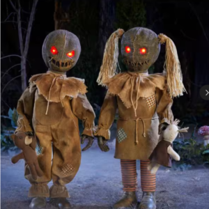 2-Piece Animated Burlap Twins Halloween Decoration – LED Wicked Woods Props